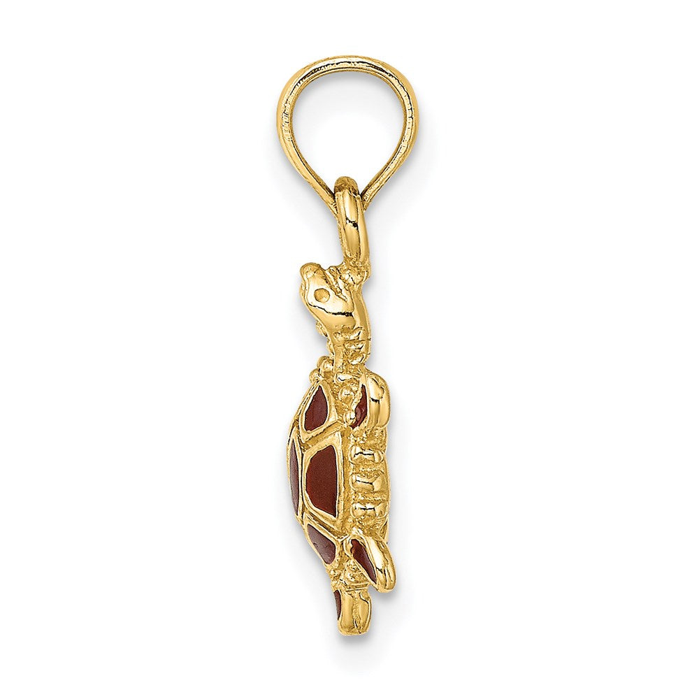 14K Gelbgold 3D-Charm „Schildkröte“ mit brauner Emaille