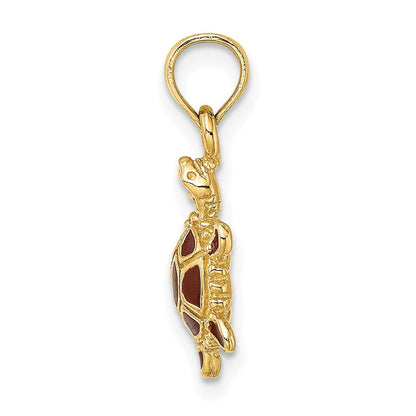 14K Gelbgold 3D-Charm „Schildkröte“ mit brauner Emaille