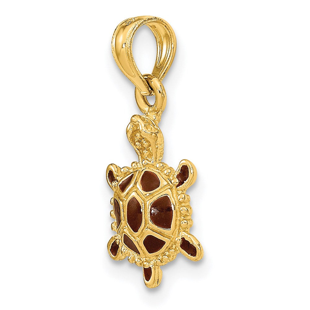 14K Gelbgold 3D-Charm „Schildkröte“ mit brauner Emaille