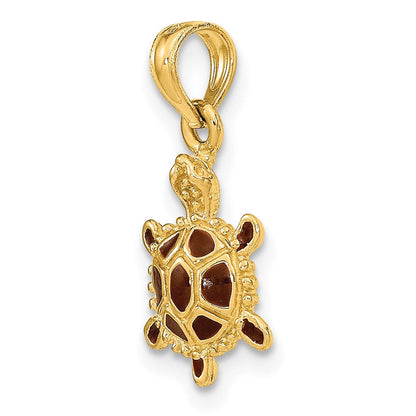 14K Gelbgold 3D-Charm „Schildkröte“ mit brauner Emaille