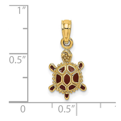 14K Gelbgold 3D-Charm „Schildkröte“ mit brauner Emaille