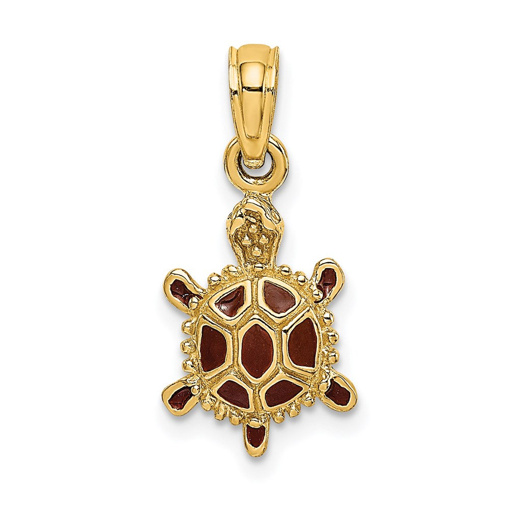 14K Gelbgold 3D-Charm „Schildkröte“ mit brauner Emaille