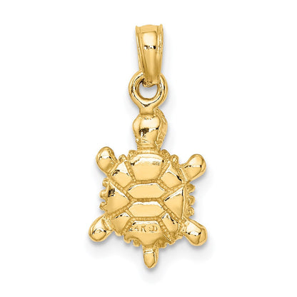 14 Karat Gelbgold Charm „3D-Landschildkröte" mit grüner Emaille