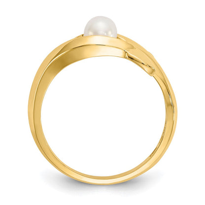 14K Gelbgold Ring poliert mit Delfin und FW-Zuchtperle