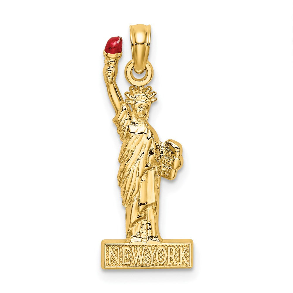 14K Gelbgold mit Emaille Flame Statue Of Liberty New York Charm