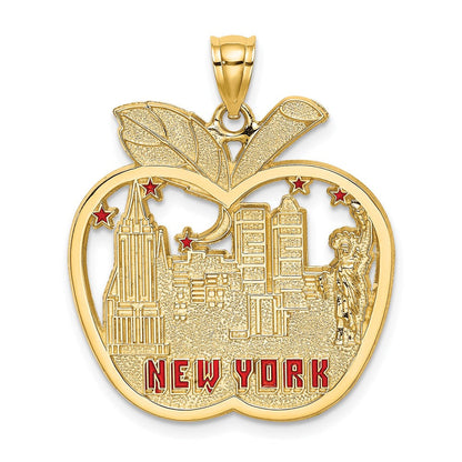 14K Gelbgold Charm „New York“-Apfel mit roter Emaille und NY-Skyline