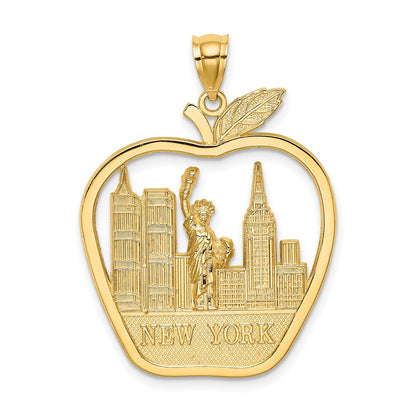 14K Gelbgold New York Apfel-Charm mit New Yorker Skyline und Freiheitsstatue