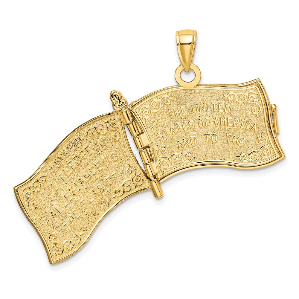 14K Gelbgold Charm mit Emaille, 3-D Fahnenbuch „Treueschwur“