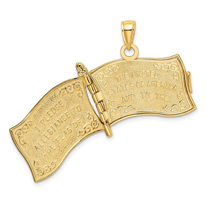 14K Gelbgold Charm mit Emaille, 3-D Fahnenbuch „Treueschwur“