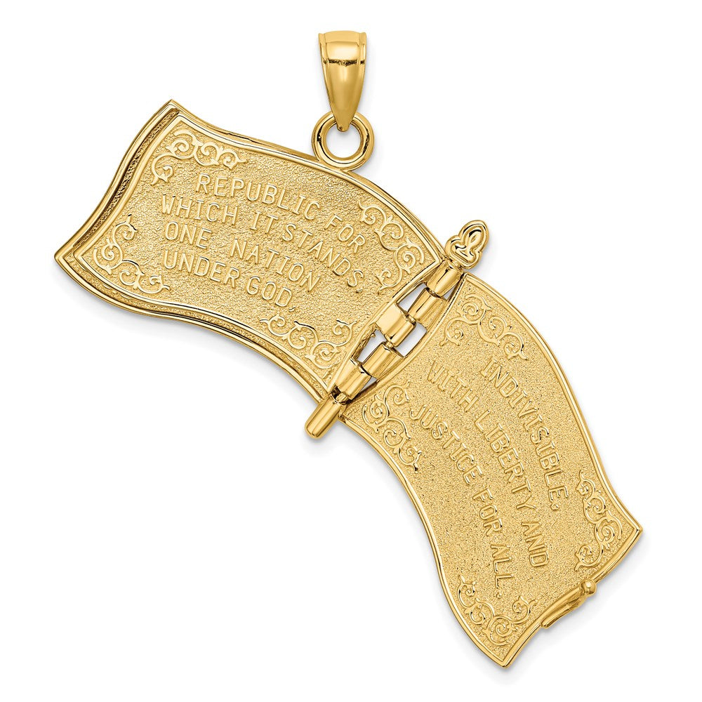 14K Gelbgold Charm mit Emaille, 3-D Fahnenbuch „Treueschwur“