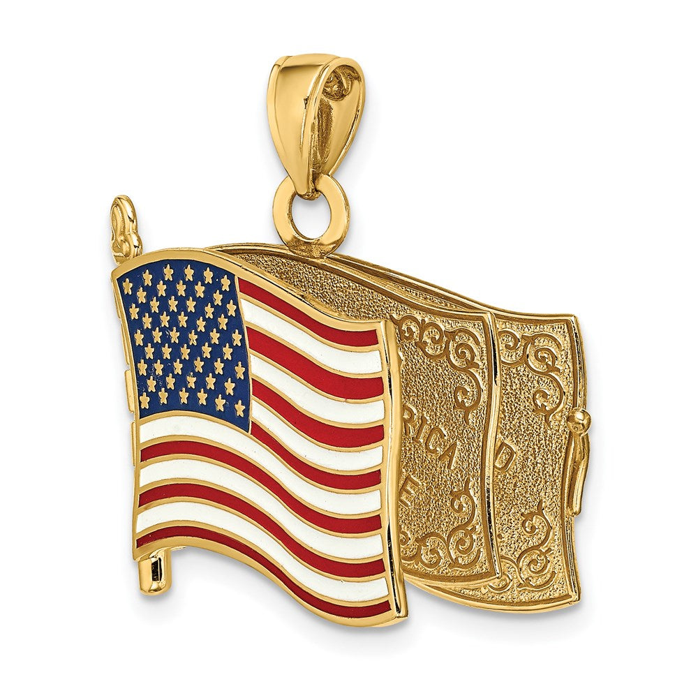 14K Gelbgold Charm mit Emaille, 3-D Fahnenbuch „Treueschwur“