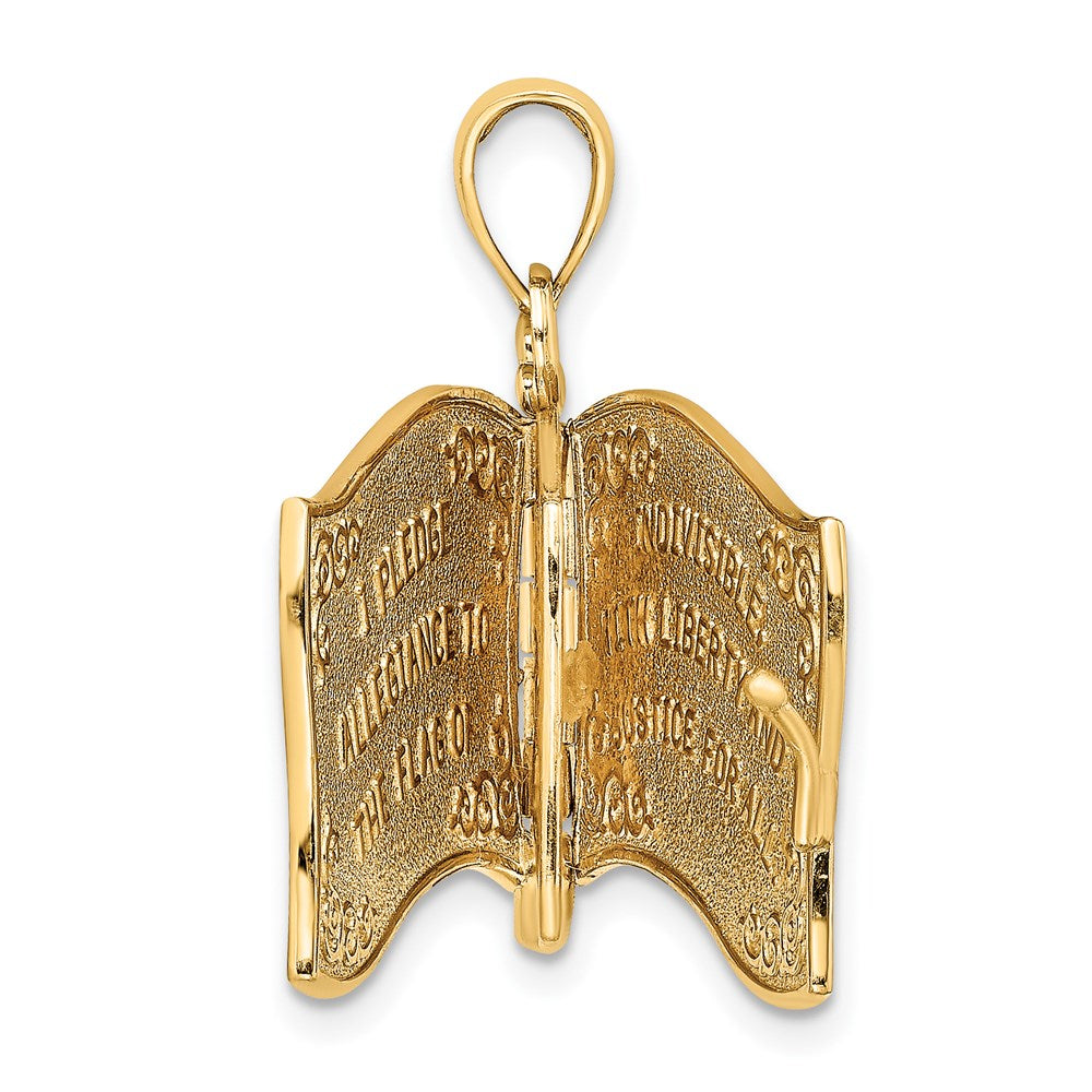 14K Gelbgold Charm mit Emaille, 3-D Fahnenbuch „Treueschwur“