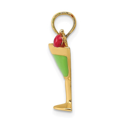 14K Gelbgold Charm "Martini mit Kirsche", grün emailliert