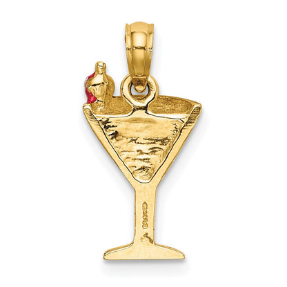 14K Gelbgold Charm "Martini mit Kirsche", grün emailliert