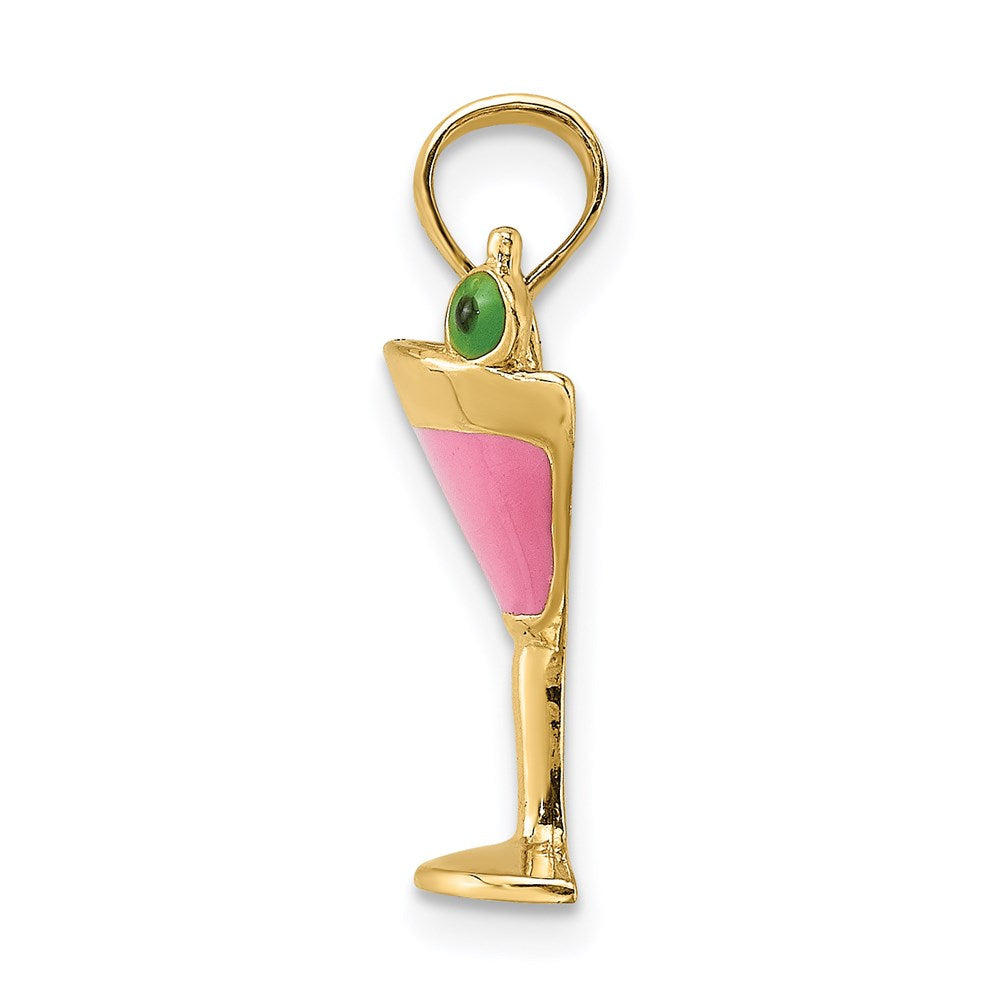 14K Gelbgold Cosmo-Martini-Charm mit Olive, rosa emailliert