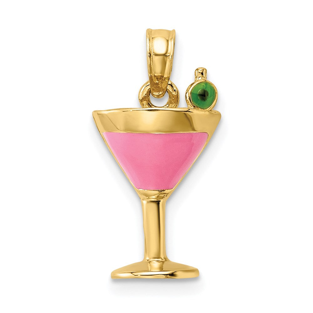 14K Gelbgold Cosmo-Martini-Charm mit Olive, rosa emailliert