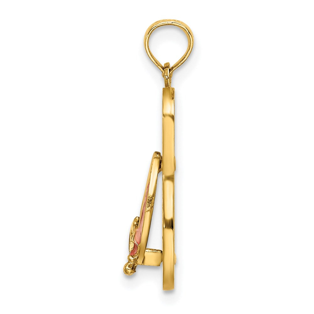 14 Karat Gelbgold 3D-Emaille-Anker auf Flip-Flop-Charm mit blauen Polka-Dots