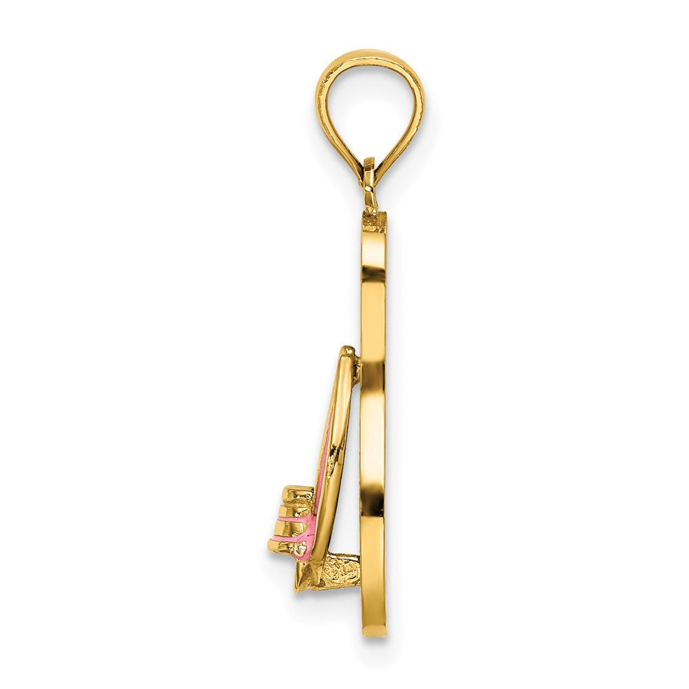 14K Gelbgold Zehentrenner-Charm mit 3D-Emaille-Eimer auf blauem Punktmuster