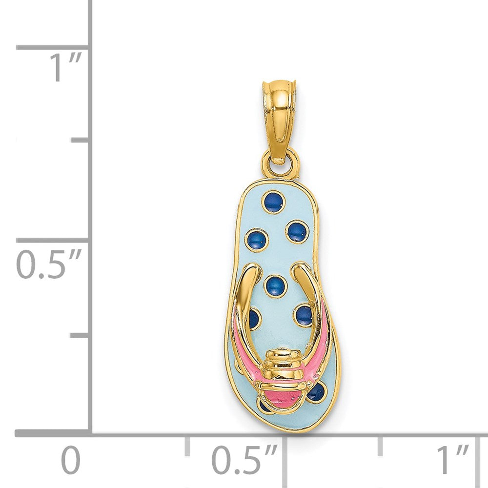 14K Gelbgold Zehentrenner-Charm mit 3D-Emaille-Eimer auf blauem Punktmuster