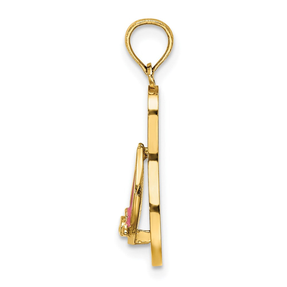 14K Gelbgold 3D-Emaille-Sonnenbrille auf blau gepunktetem Flip-Flop-Charm