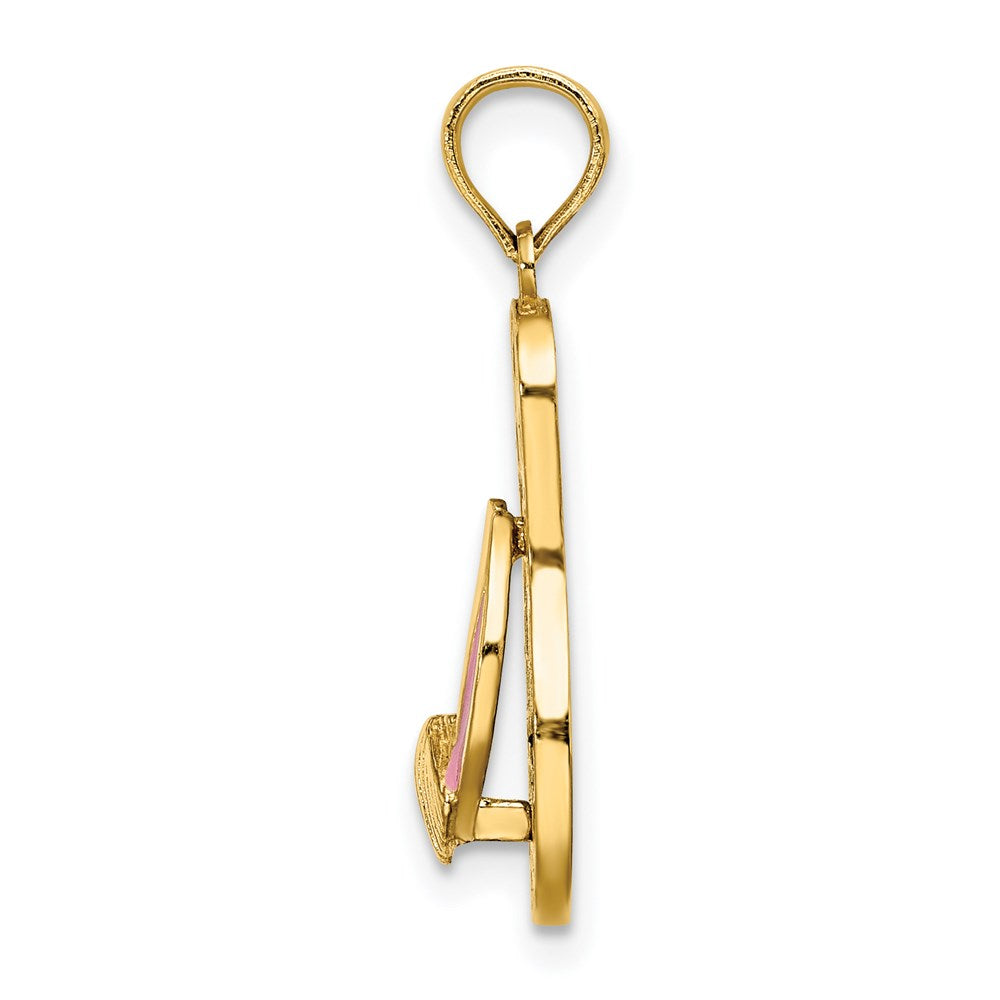 14K Gelbgold 3D-Emaille-Muschel auf blauem Polka-Dot-Flip-Flop-Charm