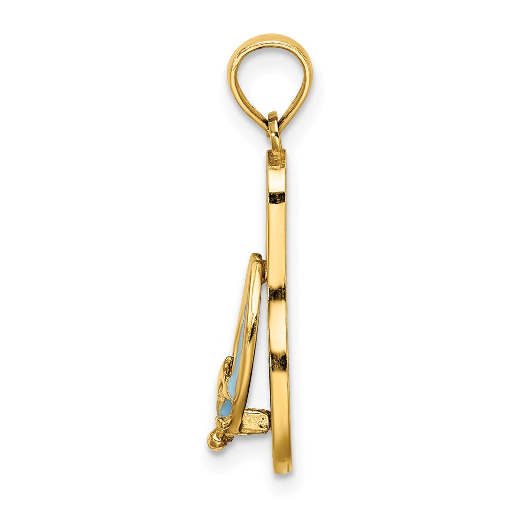 14K Gelbgold Charm „3D-Anker auf Streifen-Flip-Flop" mit Emaille