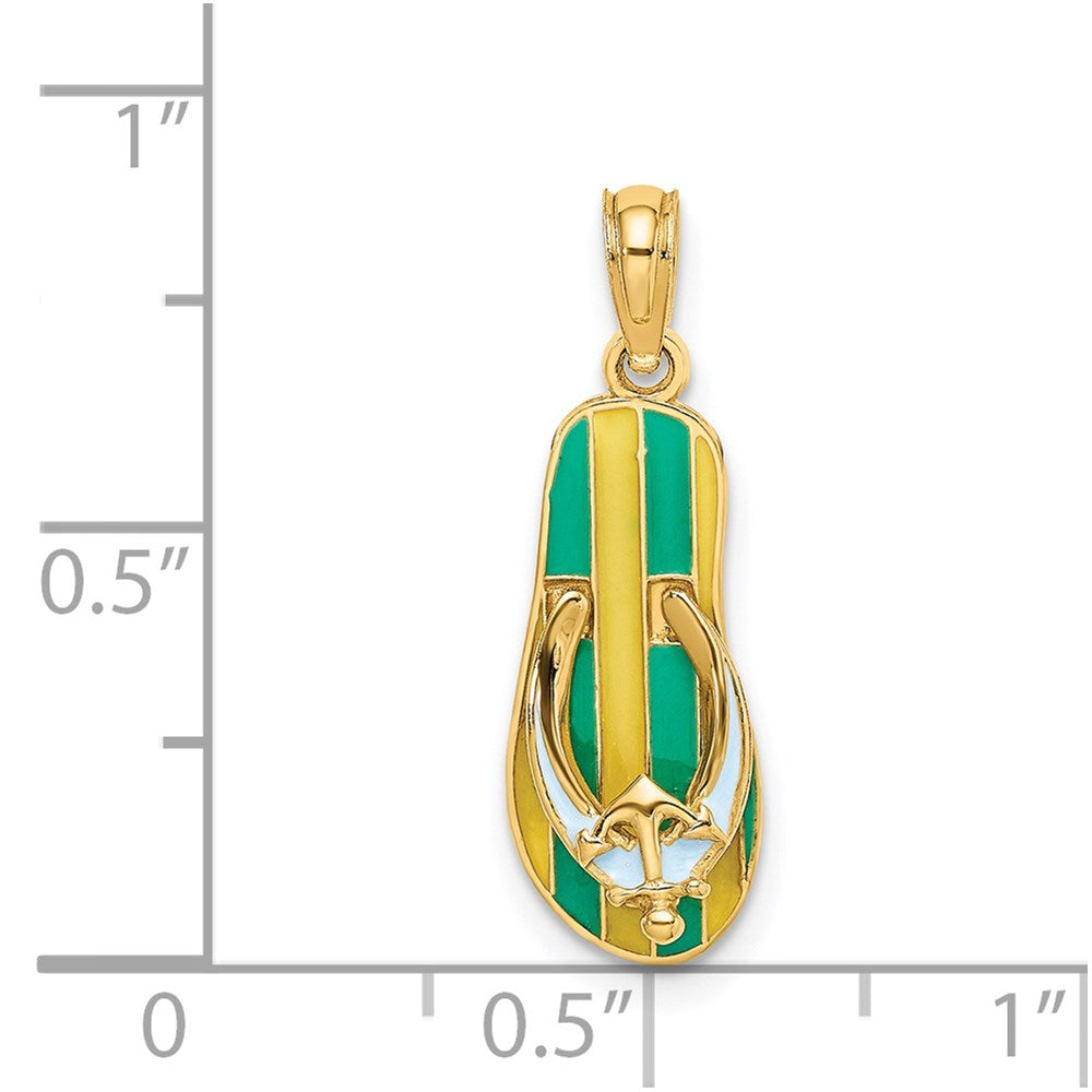 14K Gelbgold Charm „3D-Anker auf Streifen-Flip-Flop" mit Emaille