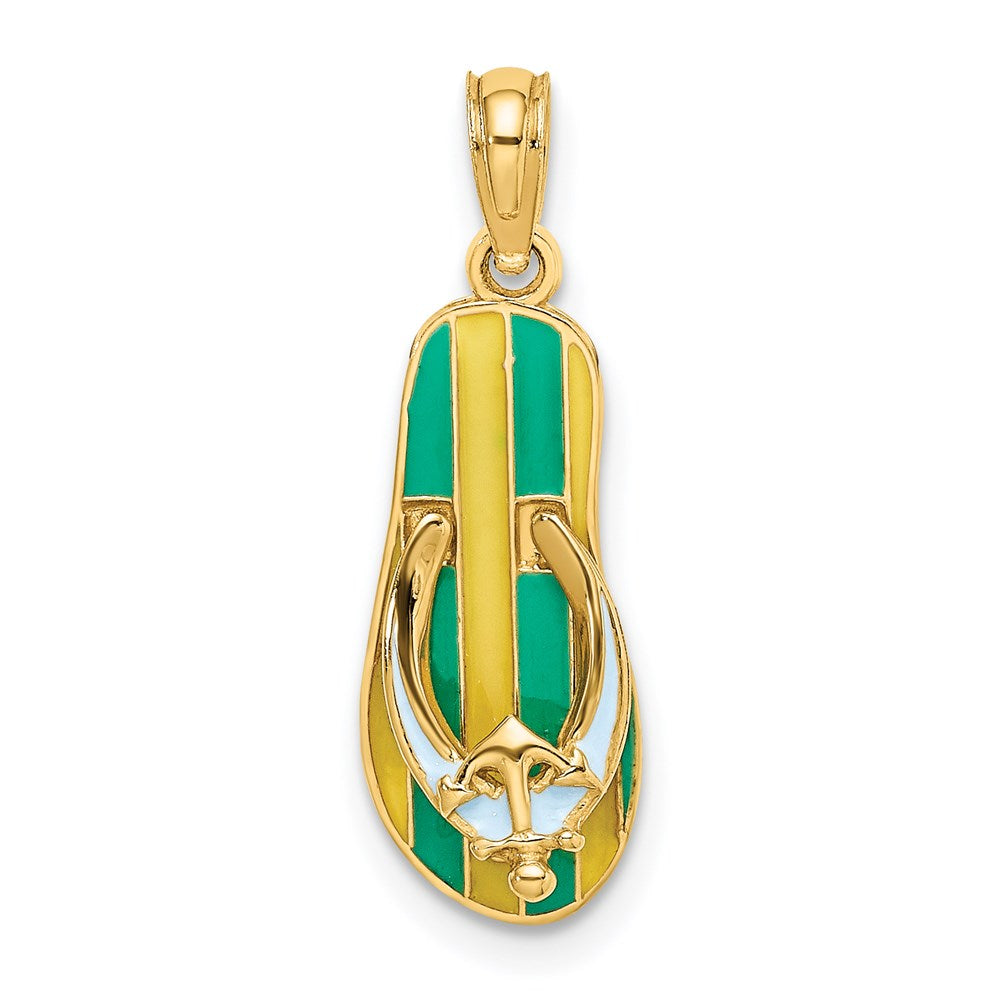 14K Gelbgold Charm „3D-Anker auf Streifen-Flip-Flop" mit Emaille