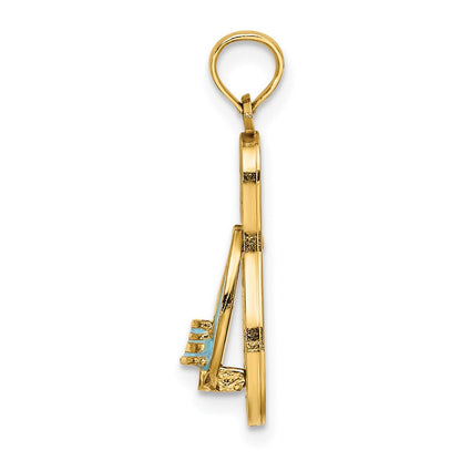 14K Gelbgold 3D-Emaille-Eimer-Charm auf gestreiftem Flip-Flop