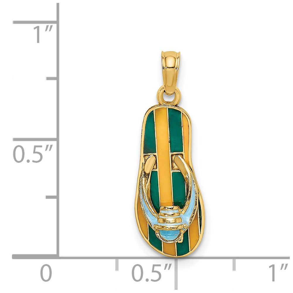 14K Gelbgold 3D-Emaille-Eimer-Charm auf gestreiftem Flip-Flop