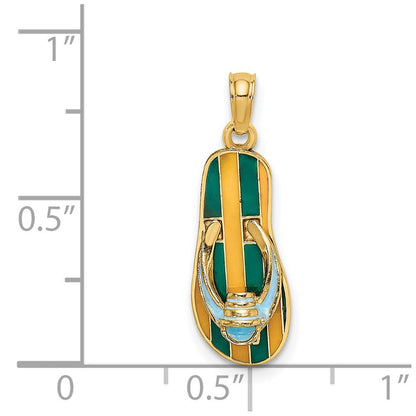 14K Gelbgold 3D-Emaille-Eimer-Charm auf gestreiftem Flip-Flop