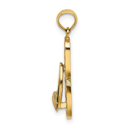 14K Gelbgold 3D-Emaille-Muschel-Charm auf rot kariertem Flip-Flop
