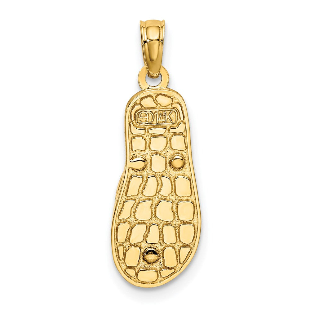 14K Gelbgold 3D-Emaille-Muschel-Charm auf rot kariertem Flip-Flop
