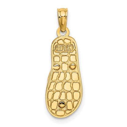 14K Gelbgold 3D-Emaille-Muschel-Charm auf rot kariertem Flip-Flop