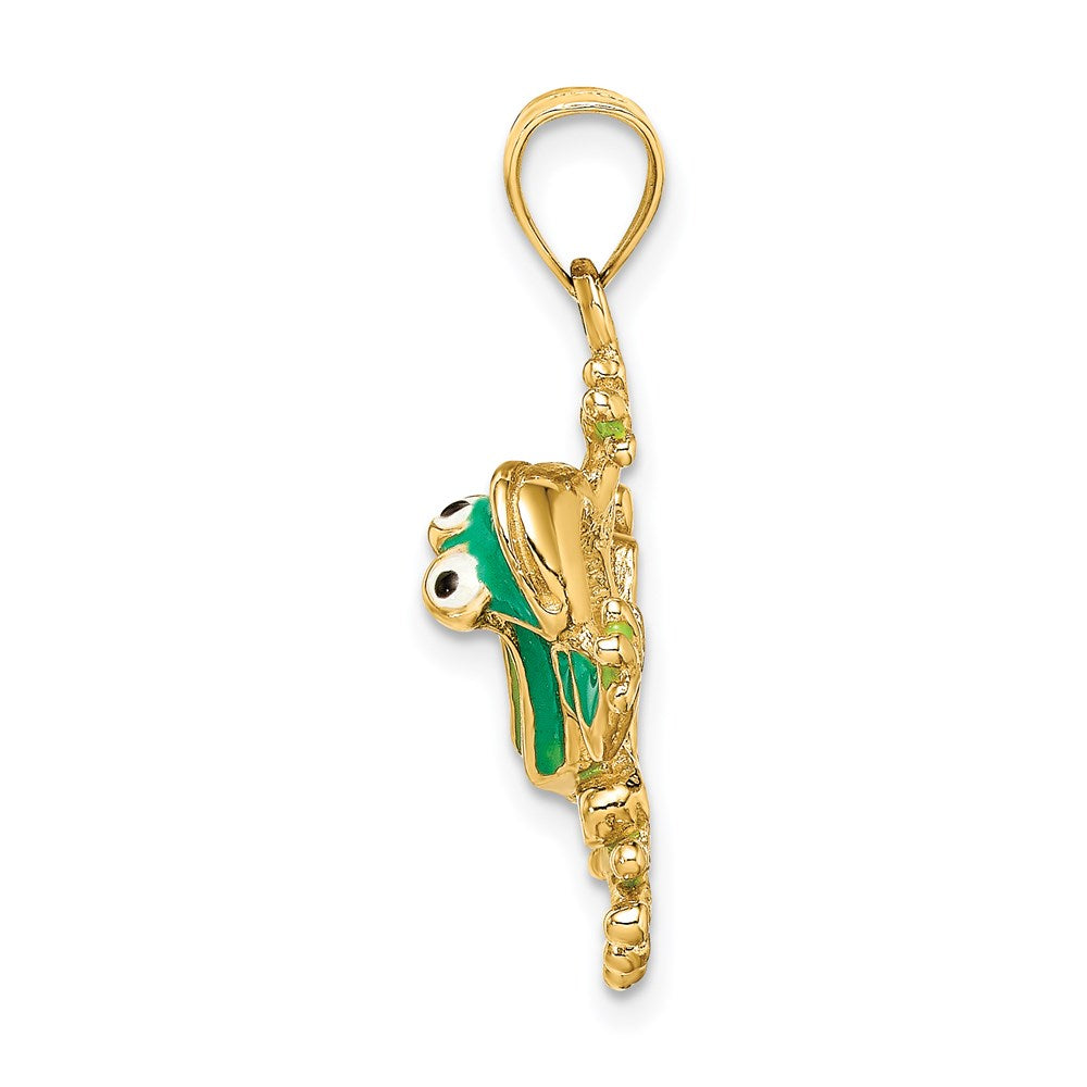 14K Gelbgold 2-D Frosch-Charm grün emailliert