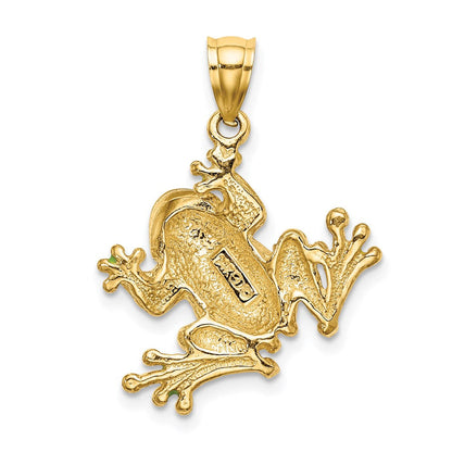 14K Gelbgold 2-D Frosch-Charm grün emailliert