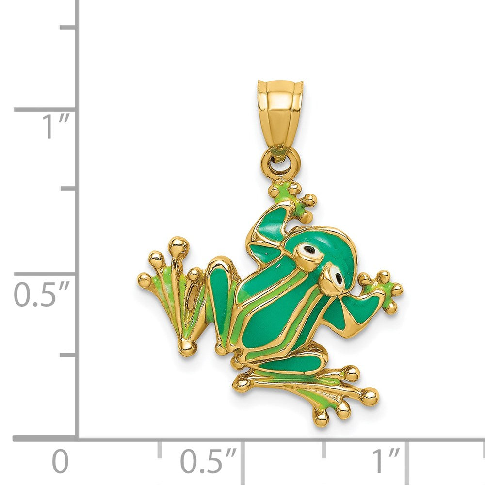 14K Gelbgold 2-D Frosch-Charm grün emailliert