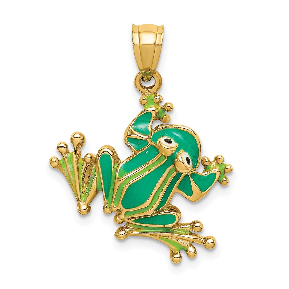 14K Gelbgold 2-D Frosch-Charm grün emailliert