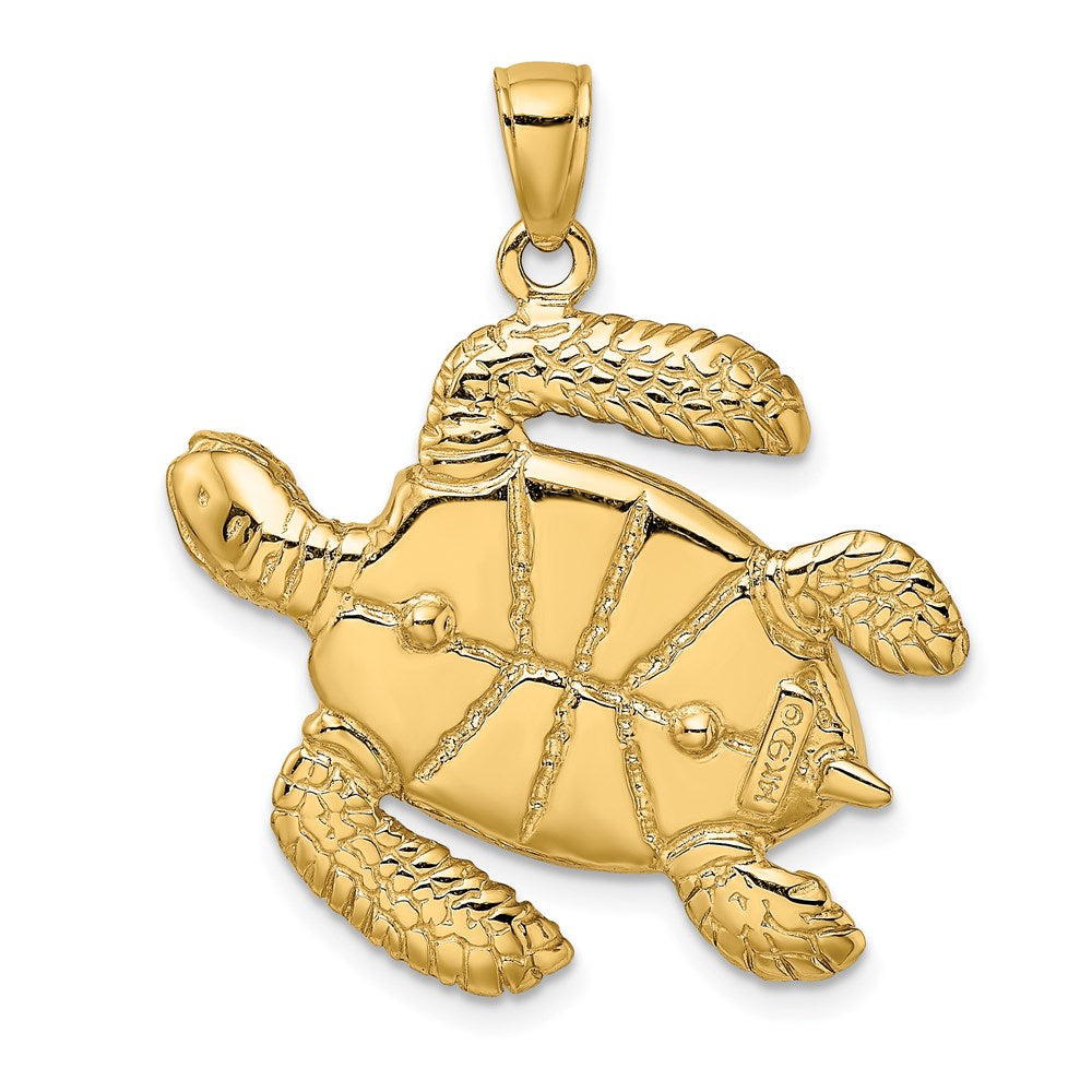 14K Gelbgold 3-D Meeresschildkröten-Charm mit brauner Emaille, groß