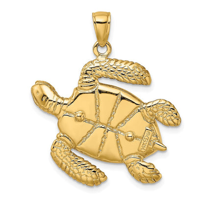 14K Gelbgold 3-D Meeresschildkröten-Charm mit brauner Emaille, groß