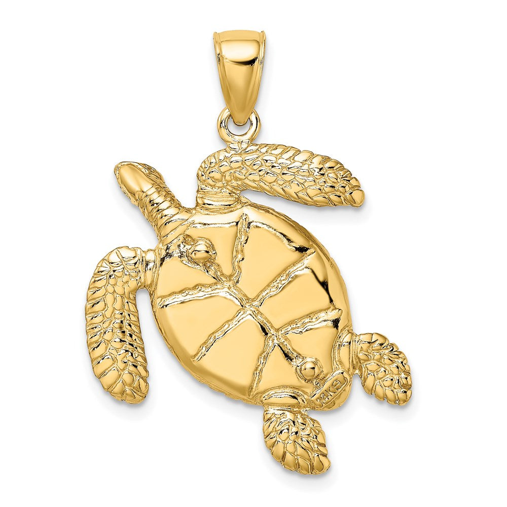 14K Gelbgold 3-D Meeresschildkröten-Charm mit brauner strukturierter Emaille