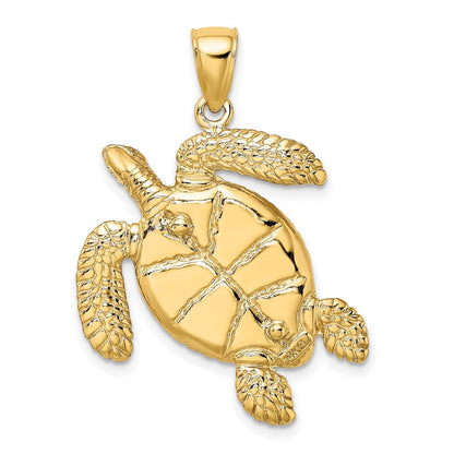 14K Gelbgold 3-D Meeresschildkröten-Charm mit brauner strukturierter Emaille