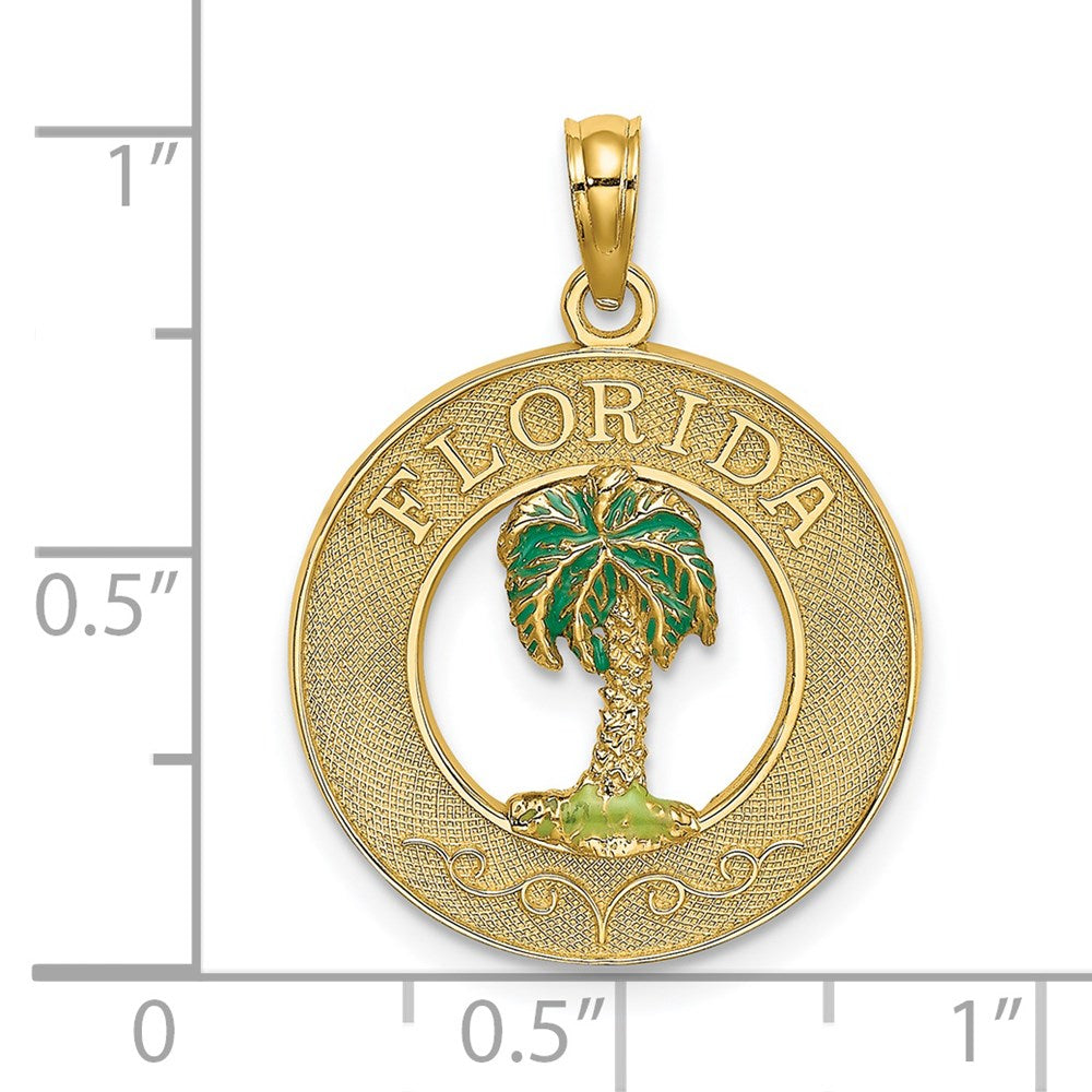 14K Gelbgold FLORIDA Emaille Palme Kreis-Charm