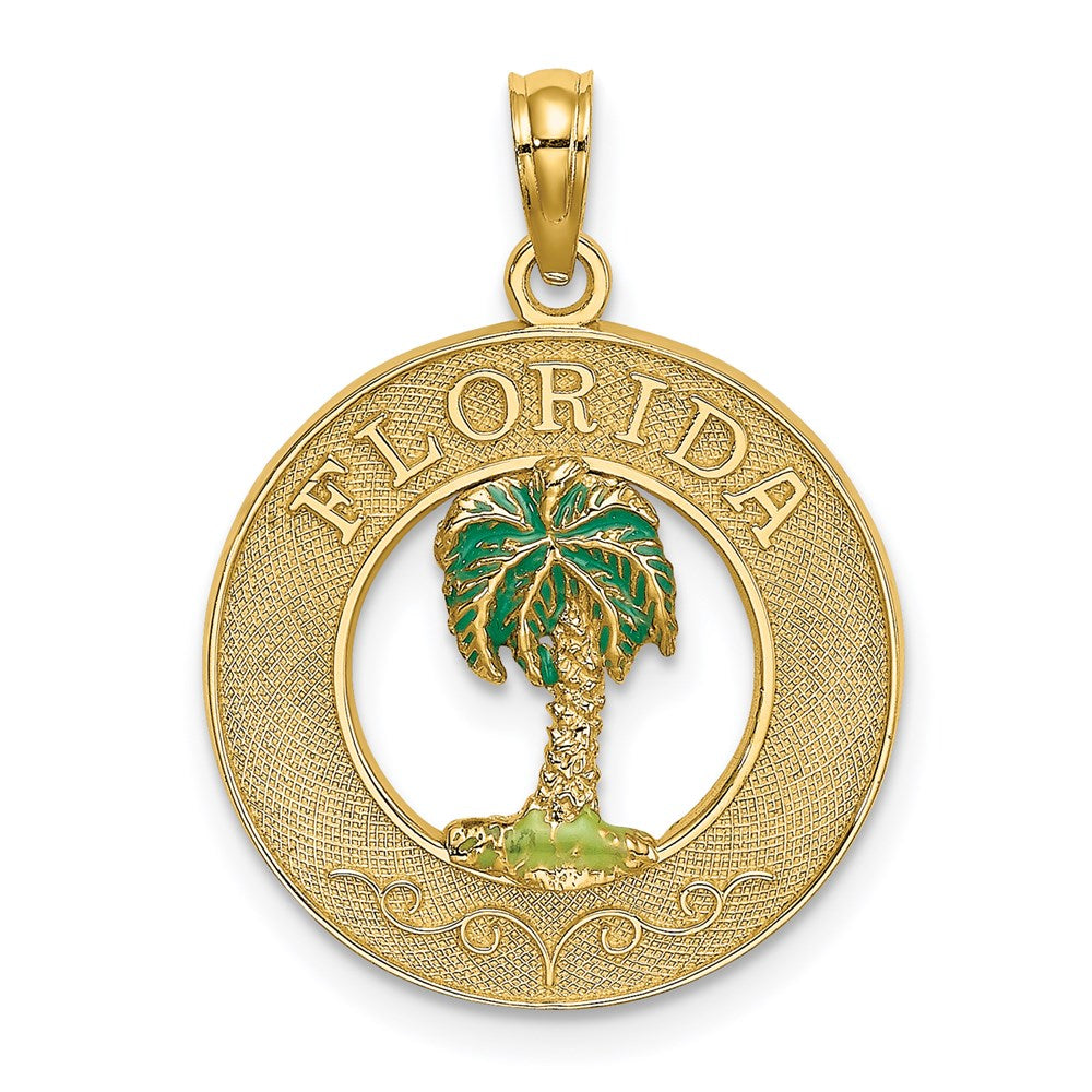 14K Gelbgold FLORIDA Emaille Palme Kreis-Charm