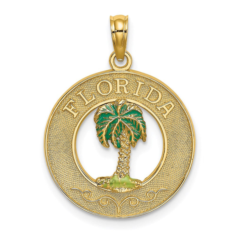 14K Gelbgold FLORIDA Emaille Palme Kreis-Charm