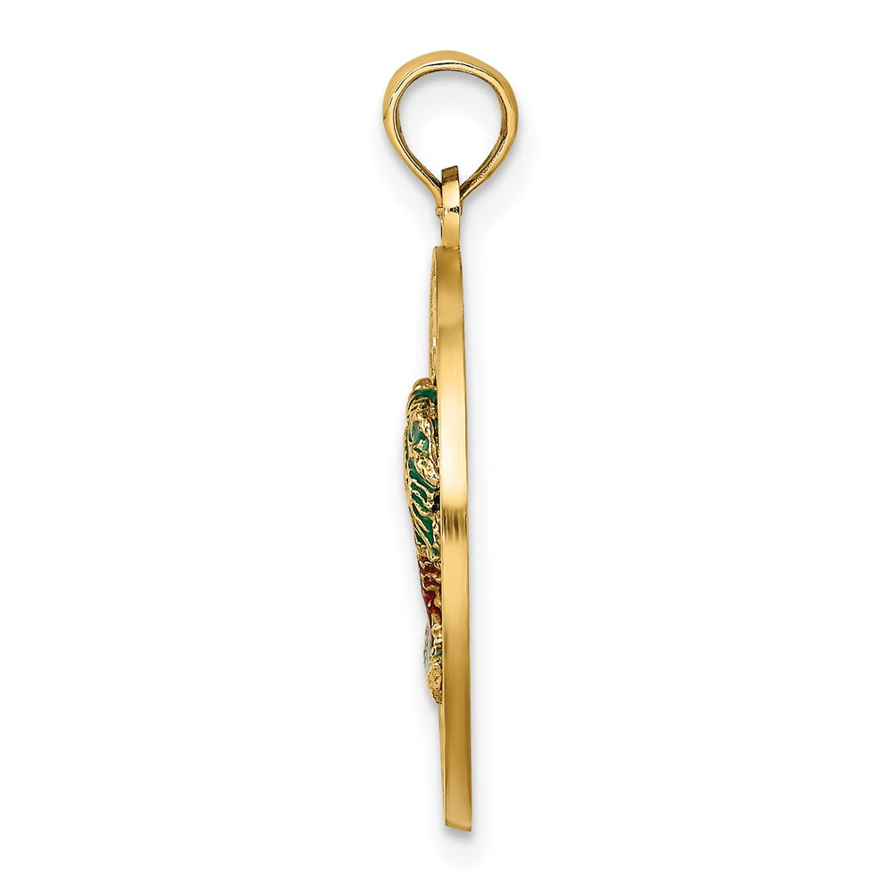 14K Gelbgold Florida-Emaille-Palmen-Kreis-Charm