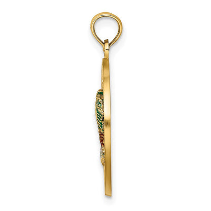 14K Gelbgold Florida-Emaille-Palmen-Kreis-Charm