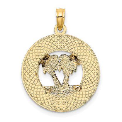 14K Gelbgold Florida-Emaille-Palmen-Kreis-Charm