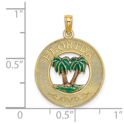 14K Gelbgold Florida-Emaille-Palmen-Kreis-Charm