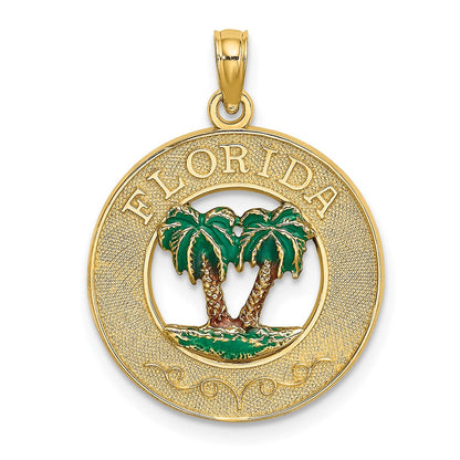 14K Gelbgold Florida-Emaille-Palmen-Kreis-Charm